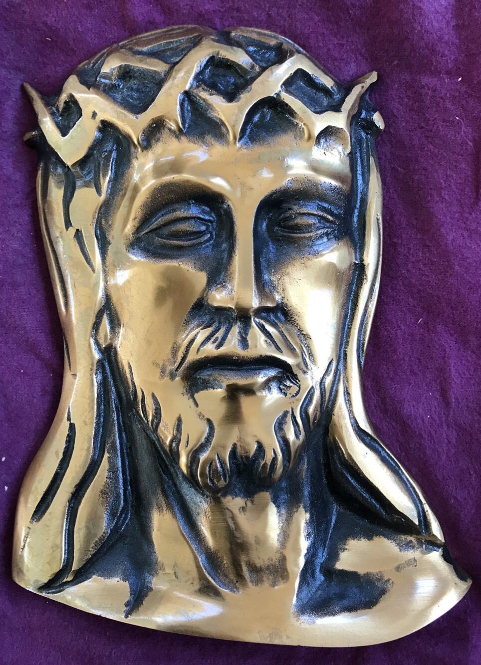 Vintage Heavy Solid Bronze Cast Jesus Church Religious Christian Wall Decor 9"